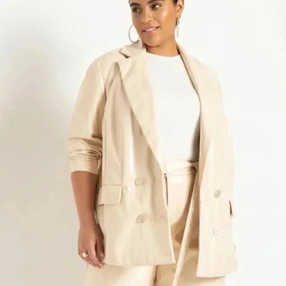NWT Eloquii Patent Faux Leather Blazer in Macadamia - Picture 1 of 7